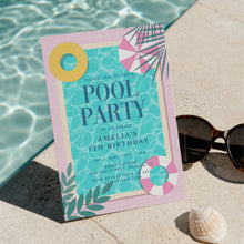 Load image into Gallery viewer, Summer Pool Party Invitation Editable Kids Watercolor Splash Backyard Birthday Invite Template 0339
