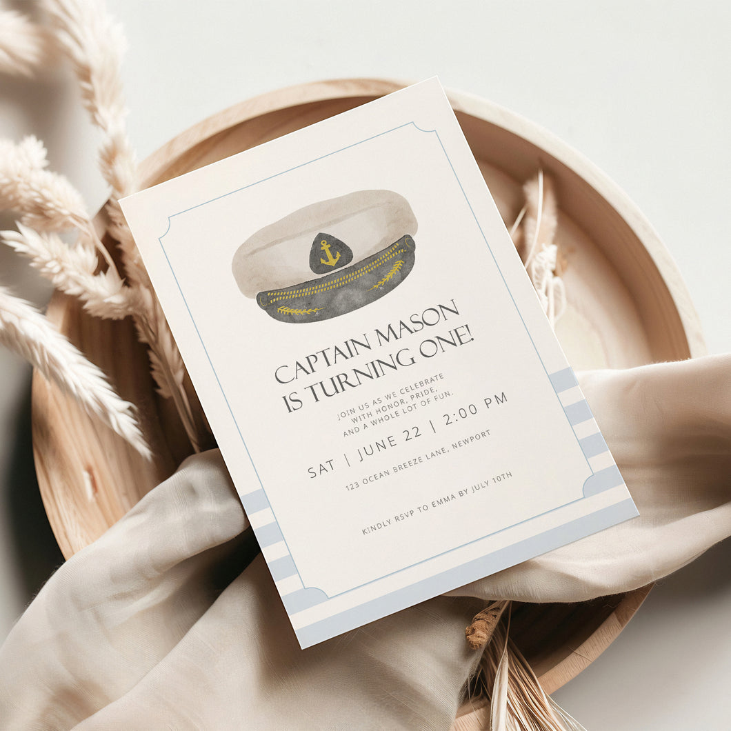 0307 captain cap birthday invitation
