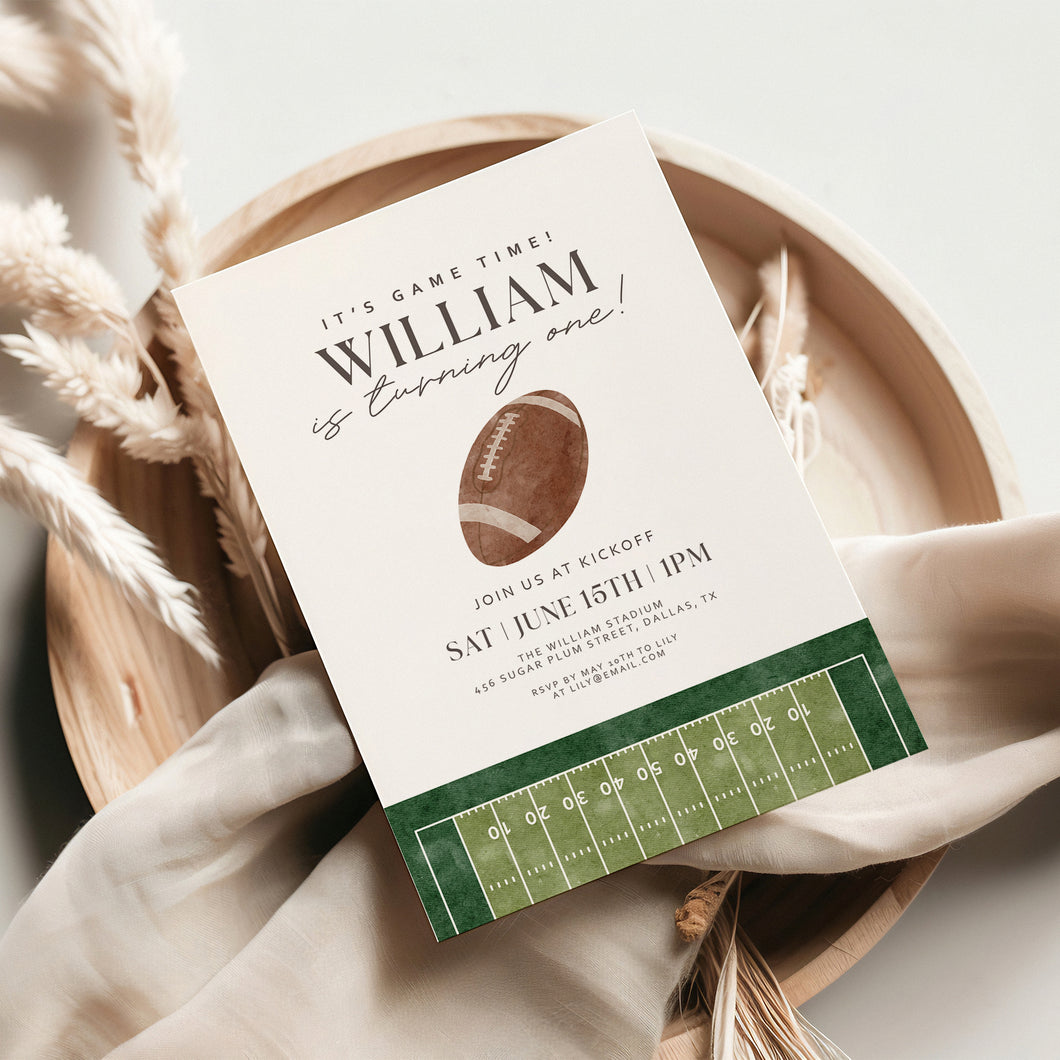 0325 American Football It's a game time 1st Birthday Invitation Template, Editable Digital Download