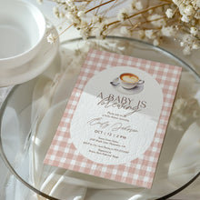 Load image into Gallery viewer, 2023 gingham a baby is brewing invite template
