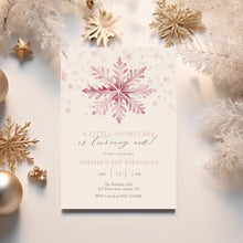 Load image into Gallery viewer, 0319 Pink Winter Snowflake 1st Birthday Invitation, Pink Winter ONE-derland First Birthday Party Invite
