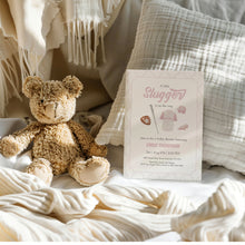 Load image into Gallery viewer, Corjl editable pink little slugger in on the way baby shower invitation 2016
