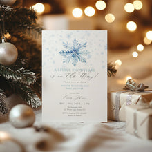 Load image into Gallery viewer, 2024 blue little snowflake is on the way winter wonderland invitation template
