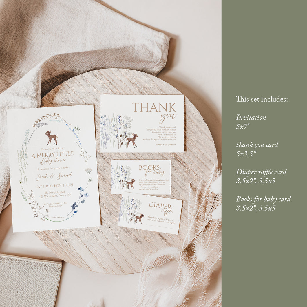 2024 Christmas Winter Deer Baby Shower Invitation Set | Woodland Theme