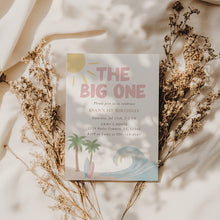 Load image into Gallery viewer, The Big One Birthday Invitation Editable Pink Beach Birthday Coastal Surf Girl First Bday Invite 0338
