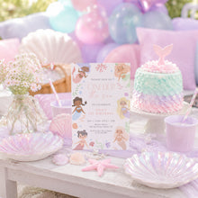 Load image into Gallery viewer, Mermaid Oneder the Sea 1st Birthday Invitation Watercolor Baby Girl Template 0340
