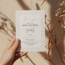 Load image into Gallery viewer, Corjl editable it&#39;s a girl pink bow baby shower invitation 2014
