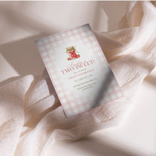 Load image into Gallery viewer, 0326 Two Sweet Girl 2nd Birthday Invite, Editable Template, Pink Gingham Strawberry, Digital Download
