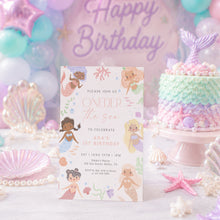 Load image into Gallery viewer, Mermaid Oneder the Sea 1st Birthday Invitation Watercolor Baby Girl Template 0340
