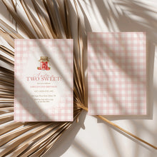 Load image into Gallery viewer, 0326 Two Sweet Girl 2nd Birthday Invite, Editable Template, Pink Gingham Strawberry, Digital Download
