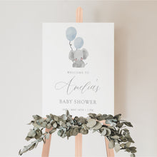 Load image into Gallery viewer, 2031 Blue Elephant Boys baby shower welcome sign template, digital download
