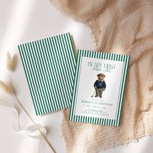 Load image into Gallery viewer, 0329 beary first teddy bear golf 1st birthday invitation, digital download, Corjl template
