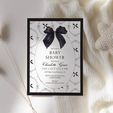 Load image into Gallery viewer, 2021 black bow baby shower invitation
