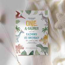 Load image into Gallery viewer, 0323 Dinosaur One-a-Saurus 1st Birthday Invitation, Printable Dinosaur Editable invite template, digital download
