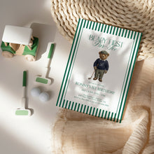 Load image into Gallery viewer, 0329 beary first teddy bear golf 1st birthday invitation, digital download, Corjl template
