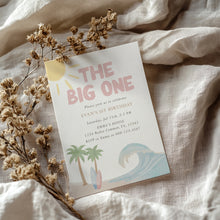 Load image into Gallery viewer, The Big One Birthday Invitation Editable Pink Beach Birthday Coastal Surf Girl First Bday Invite 0338
