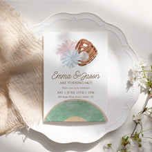 Load image into Gallery viewer, Cheer and Baseball Siblings Birthday Invitation, Twins Joint Sports Party Invite Template 0334
