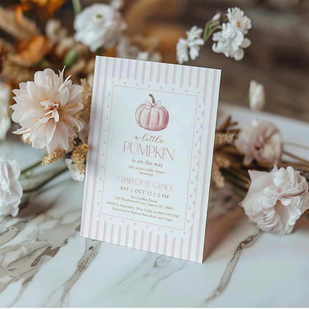 2019 pink pumpkin baby shower invitation template