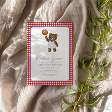 Load image into Gallery viewer, Rookie Year Basketball Teddy Bear Sports 1st Birthday Invitation Template, Red Gingham First Bday Party 0333

