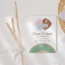 Load image into Gallery viewer, Cheer and Baseball Siblings Birthday Invitation, Twins Joint Sports Party Invite Template 0334
