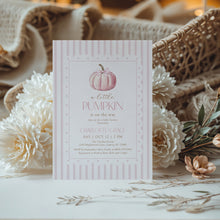 Load image into Gallery viewer, 2019 pink pumpkin baby shower invitation template
