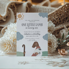 Load image into Gallery viewer, 0328 Jesus and little lamb birthday invitation, editable template, digital download
