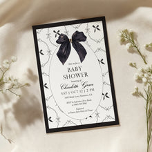 Load image into Gallery viewer, 2021 black bow baby shower invitation
