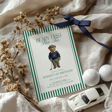 Load image into Gallery viewer, 0329 beary first teddy bear golf 1st birthday invitation, digital download, Corjl template
