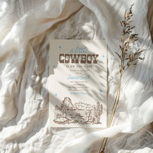 Load image into Gallery viewer, Little Cowboy Baby Shower Invitation, Vintage Wild Western Blue Boy Shower Template 2043
