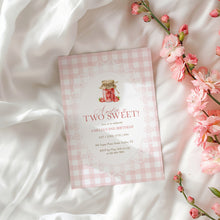 Load image into Gallery viewer, 0326 Two Sweet Girl 2nd Birthday Invite, Editable Template, Pink Gingham Strawberry, Digital Download
