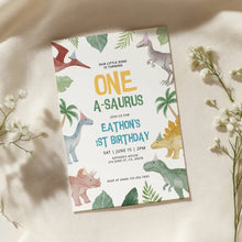 Load image into Gallery viewer, 0323 Dinosaur One-a-Saurus 1st Birthday Invitation, Printable Dinosaur Editable invite template, digital download
