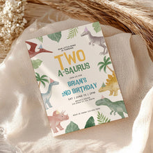Load image into Gallery viewer, 0323 Dinosaur Two-a-Saurus Birthday Invitation, Printable Dinosaur Editable invite template, digital download
