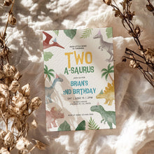 Load image into Gallery viewer, 0323 Dinosaur Two-a-Saurus Birthday Invitation, Printable Dinosaur Editable invite template, digital download
