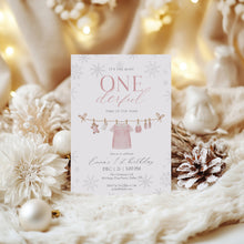 Load image into Gallery viewer, 0320 Winter Pink 1st Birthday Invitation Template: Christmas Holiday (Digital Download)
