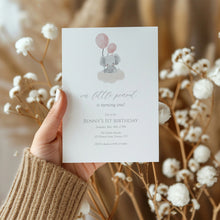 Load image into Gallery viewer, Pink Baby girl Elephant 1st Birthday invitation, Editable Digital Download Template 0324
