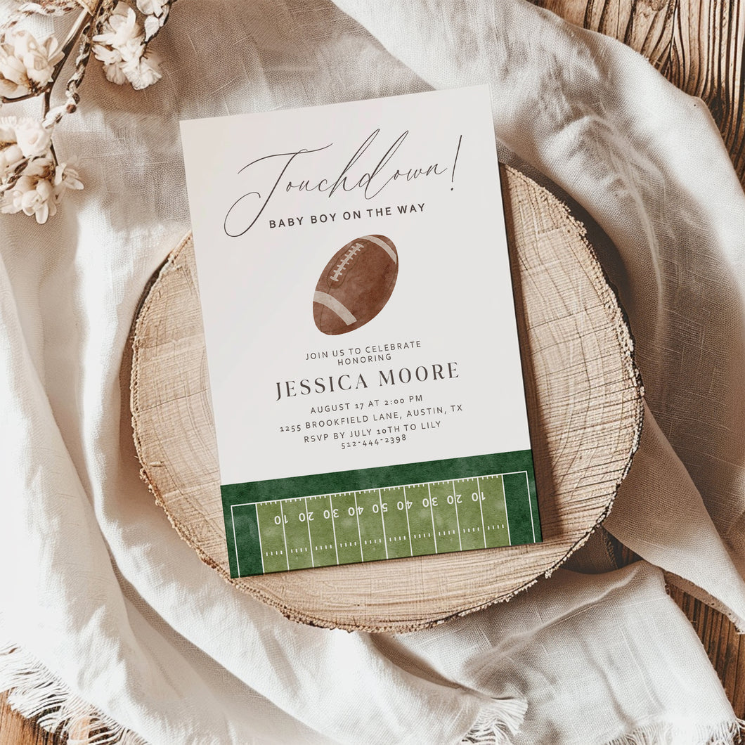 2032 Touchdown Football Sports Baby Boy Shower Invite, Editable Template, Digital Download
