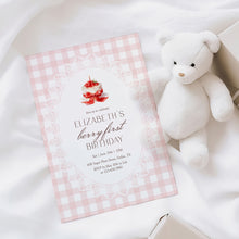 Load image into Gallery viewer, 0326 Strawberry Berry First Birthday Photo Invite, Editable Gingham Cake Template, Digital Download
