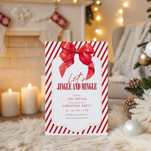 Load image into Gallery viewer, 2033 Red Bow Coquette Jingle &amp; Mingle Christmas Party Invite, Editable Template, Digital Download

