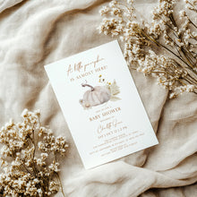 Load image into Gallery viewer, 2025 neutral little pumpkin fall baby shower invitation template
