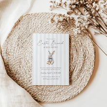 Load image into Gallery viewer, Bunny Easter Brunch Invitation, Blue Stripe Egg Hunt, Kids Spring Party 0805
