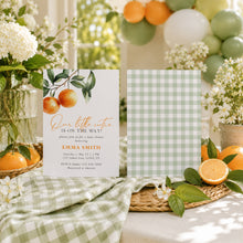 Load image into Gallery viewer, Citrus Little Cutie Baby Shower Invitation | Green Gingham Summer Picnic 2046
