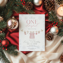 Load image into Gallery viewer, 0320 Winter Pink 1st Birthday Invitation Template: Christmas Holiday (Digital Download)
