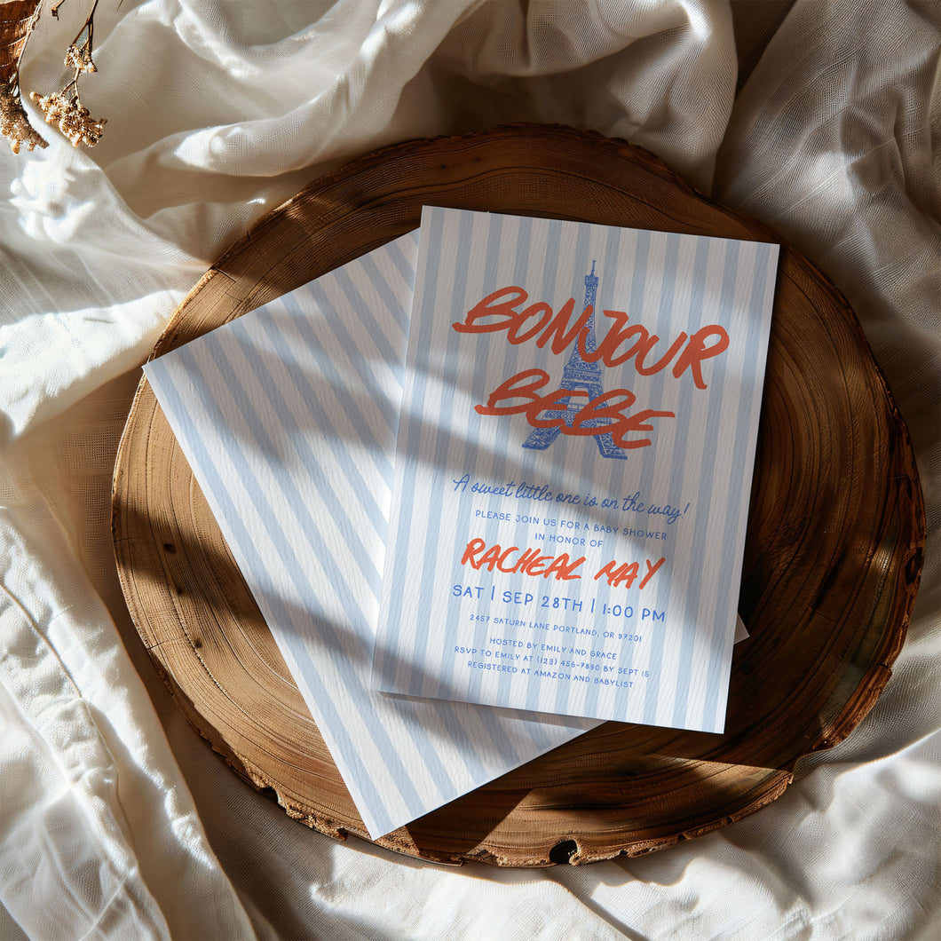 2018 bonjour bebe baby shower invitation