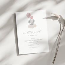 Load image into Gallery viewer, Pink Baby girl Elephant 1st Birthday invitation, Editable Digital Download Template 0324
