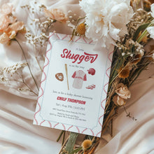 Load image into Gallery viewer, Corjl editable red little slugger in on the way baby shower invitation 2016
