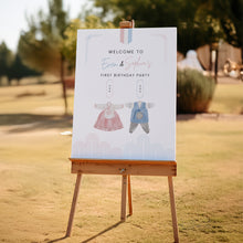 Load image into Gallery viewer, 0304 Korean Twin Siblings Hanbok 1st birthday Dol welcome sign template

