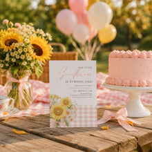 Load image into Gallery viewer, Pink Sunflower Birthday Invitation Watercolor Gingham Baby Girl Summer Template 0340
