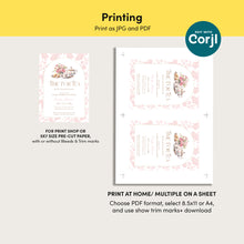 Load image into Gallery viewer, 2023 Pink toile pattern time for tea baby shower invite template
