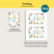 Load image into Gallery viewer, 0323 Dinosaur Two-a-Saurus Birthday Invitation, Printable Dinosaur Editable invite template, digital download
