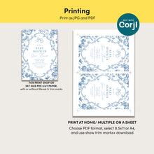 Load image into Gallery viewer, Corjl editable blue tolie de jouy baby shower invitation template 2 2015

